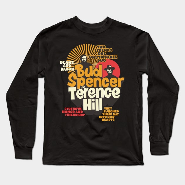 Nostalgic Tribute to Bud Spencer and Terence Hill - Iconic Duo Illustration Long Sleeve T-Shirt by Boogosh